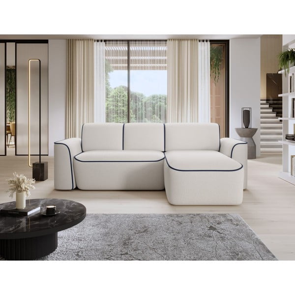 Colțar albastru/crem cu tapițerie din țesătură bouclé (cu colț pe partea dreaptă/cu șezlong) Ume – ELTAP-image-1