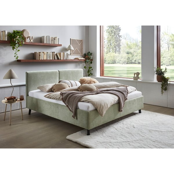 Pat matrimonial verde deschis tapițat cu somieră 160x200 cm Piano – Meise Möbel-image-1