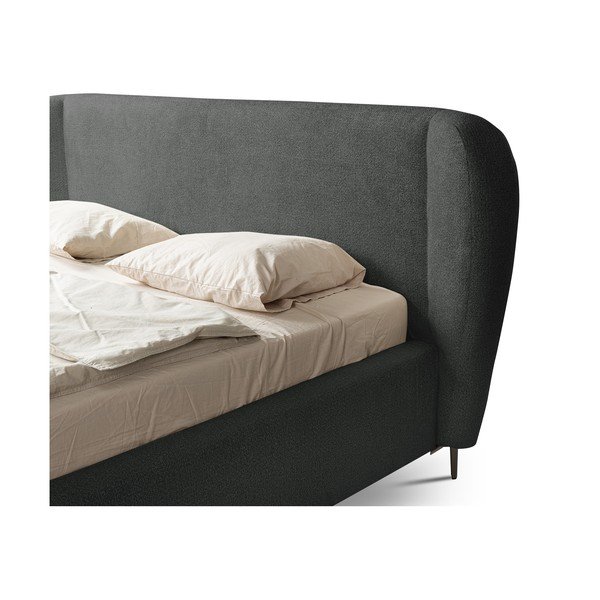 Pat matrimonial gri închis tapițat cu somieră 180x200 cm Makana – Makamii-image-3