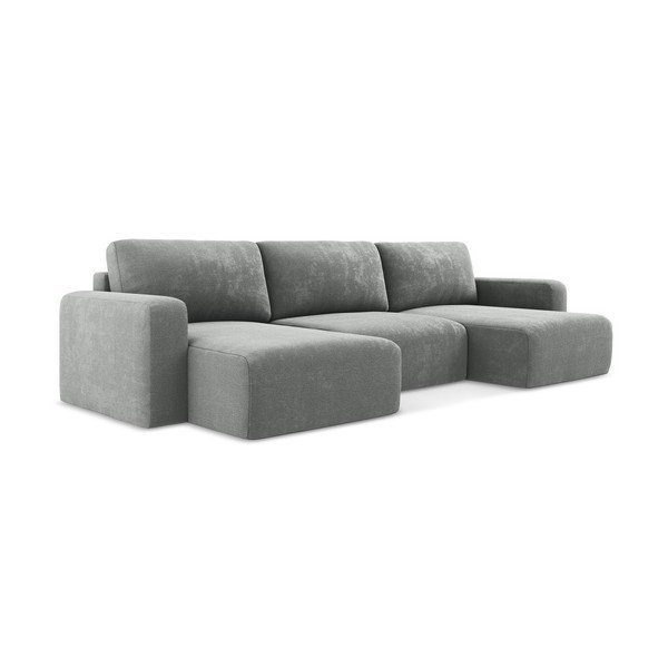 Colțar gri extensibil/cu spațiu de depozitare cu tapițerie din chenille (în formă de "U") Kona – Makamii-image-2