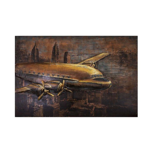 Tablou din metal Antic Line Avion New York, 120 x 80 cm