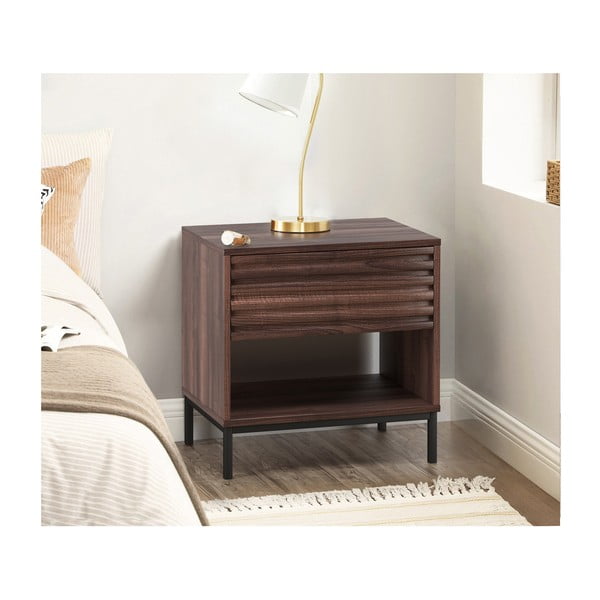 Noptieră maro închis cu blat cu aspect de lemn de nuc Celine – Støraa-image-4