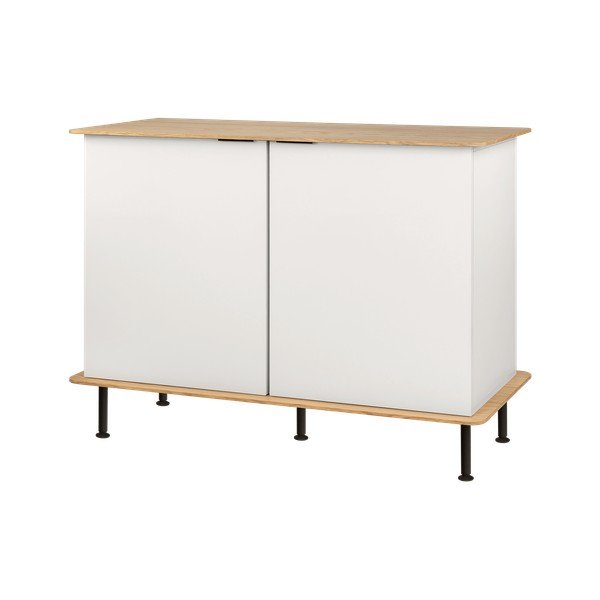 Comodă grej cu aspect de lemn de stejar cu orificiu pentru cabluri 120x88x50 cm Suumo – noo.ma