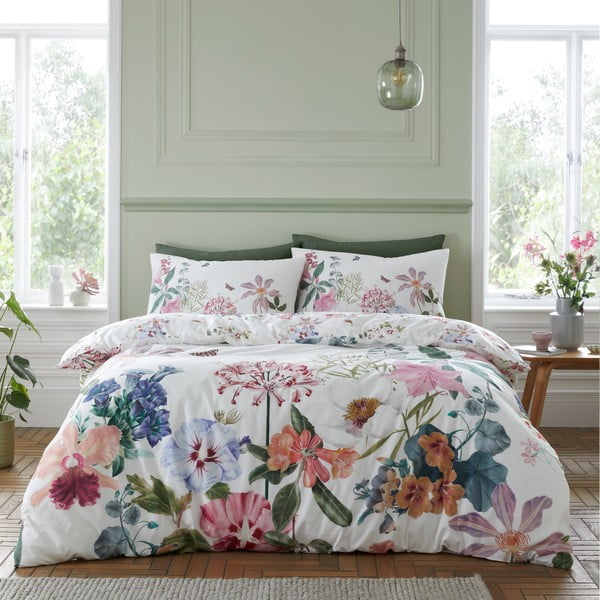 Lenjerie de pat albă/roz din bumbac pentru pat de o persoană 135x200 cm Exotic Garden – RHS