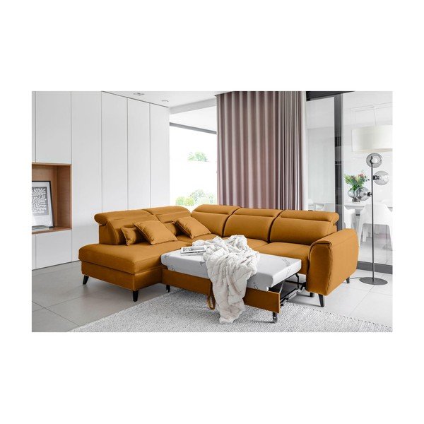 Colțar galben extensibil/cu spațiu de depozitare cu tapițerie din catifea (cu colț pe partea stângă/în formă de ”L”) Noble – ELTAP-image-4