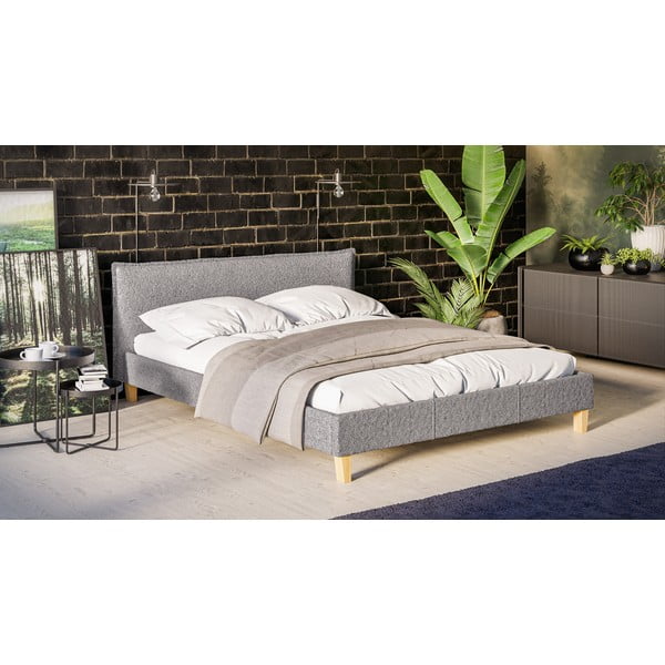 Pat matrimonial gri cu tăblie și  somieră 160x200 cm Tina – Ropez-image-2