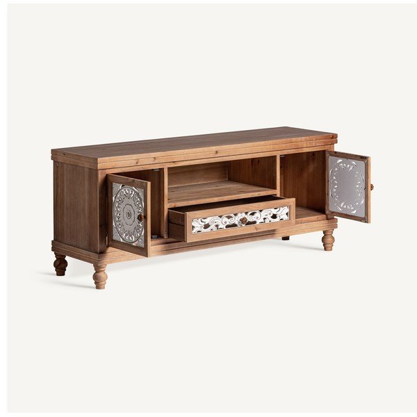 Comodă TV  albă-natural  din lemn de molid 140x58 cm Agrabah – Burkina-image-3