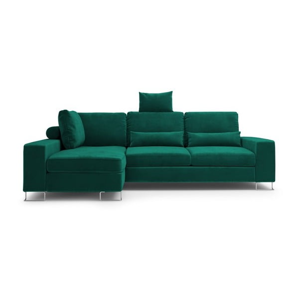 Colțar extensibil cu tapițerie de catifea și șezlong pe partea stângă Windsor & Co Sofas Diane, verde