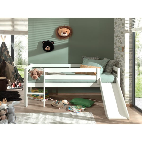 Pat înalt cu tobogan pentru copii Vipack Pino, 90 x 200 cm, alb-image-2