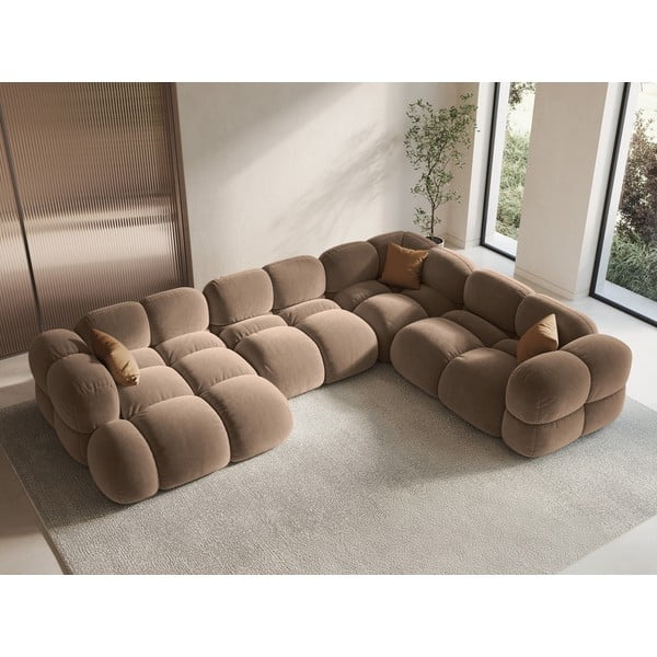 Colțar maro cu tapițerie din catifea (cu colț pe partea dreaptă/în formă de "U") Loretto – Cosmopolitan Design-image-1