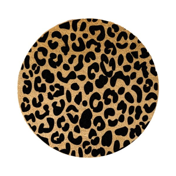 Covoraș intrare rotund fibre de cocos Artsy Doormats Leopard, ⌀ 70 cm, negru