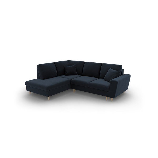 Colțar albastru închis extensibil, cu spațiu de depozitare cu tapițerie din catifea (cu colț pe partea stângă-în formă de ”L”) Kyoto – Cosmopolitan Design-image-1