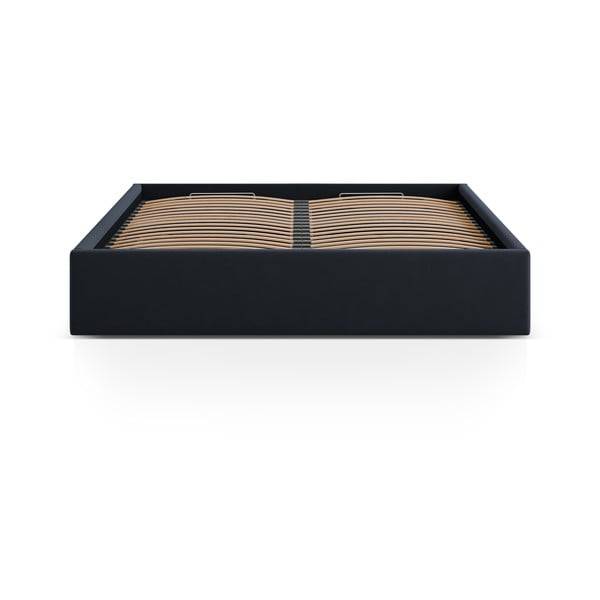 Pat matrimonial albastru închis tapițat cu spațiu de depozitare/fără tăblie cu somieră 180x200 cm Susan – Micadoni -image-2