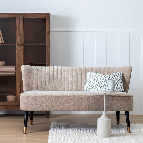 Canapea bej cu tapițerie din chenille 134 cm Glam – Ixia-image-1