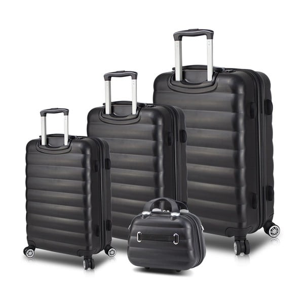 Set 3 valize cu roți, port USB și geantă cosmetică/voiaj My Valice RESSO Travel Set, negru