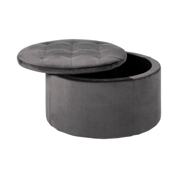 Puf cu husă din catifea cu spațiu de depozitare Actona Retina, ⌀ 60 cm, gri-image-2