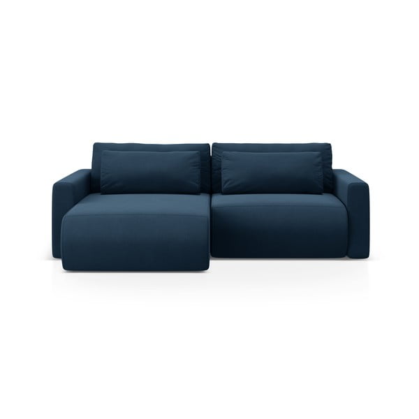 Colțar albastru închis extensibil, cu spațiu de depozitare cu tapițerie din catifea Belfast – Cosmopolitan Design