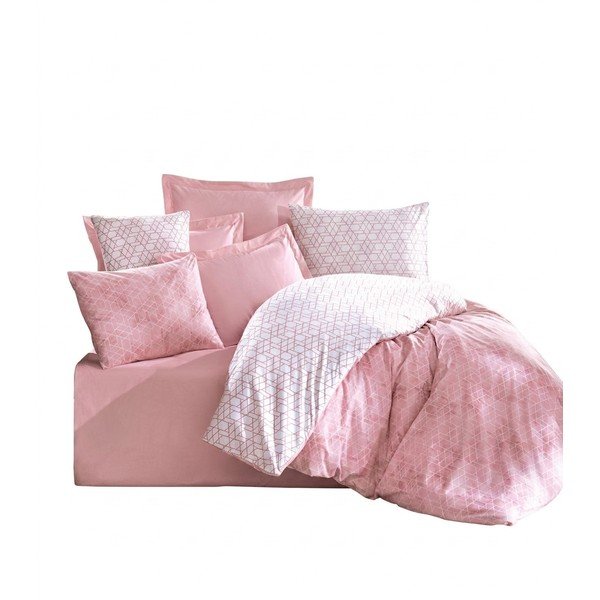 Lenjerie de pat albă-roz din bumbac ranforcé pentru pat dublu, extinsă 240x220 cm Soft Geometry – Mila Home Luxury