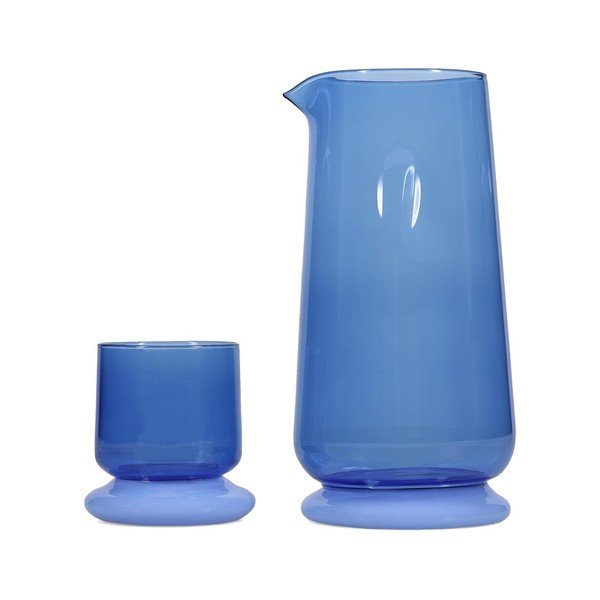 Carafă cu pahar albastre din sticlă 1,4 l Marlo – ONA