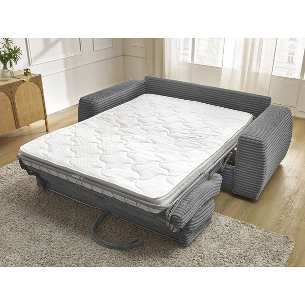 Canapea gri închis pentru dormitul zilnic/extensibilă cu tapițerie din catifea reiată  220 cm Hugo – Bobochic Paris-image-1