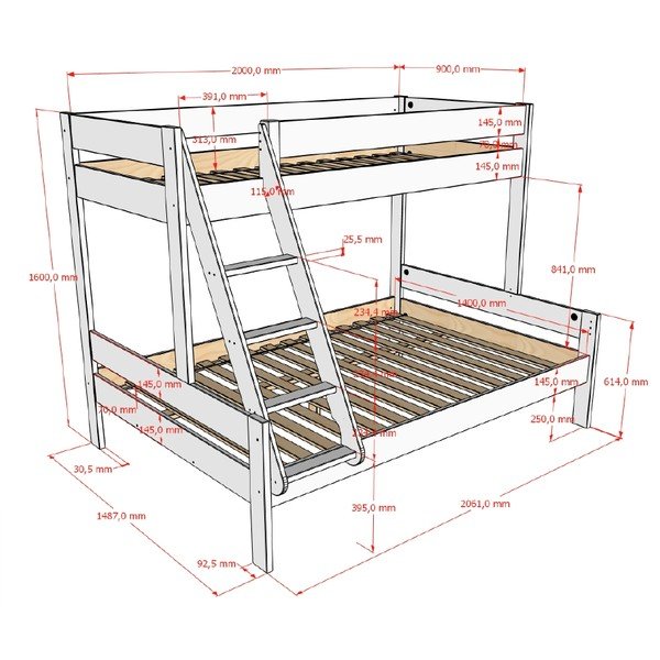 Pat pentru copii  alb supraetajat cu somieră 140x200/90x200 cm Primo – Vipack-image-2