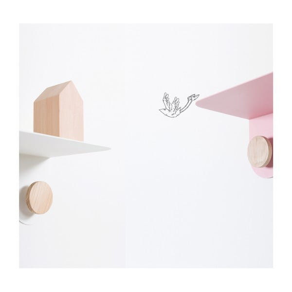 Raft de perete din oțel și detalii din lemn de stejar, cu 2 cârlige Gazzda Hook, lungime 50 cm, alb-image-3