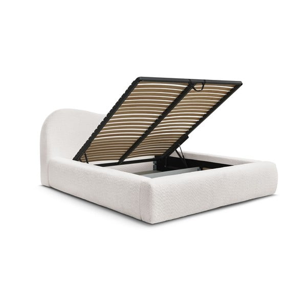 Pat matrimonial alb tapițat cu spațiu de depozitare cu somieră 160x200 cm Orlane – Bobochic Paris-image-3