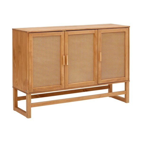 Comodă din lemn de pin cu uși din ratan Støraa Jolene, lățime 128 cm-image-1