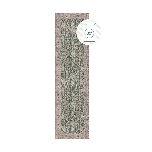 Covor tip traversă verde lavabil 60x230 cm Beau Floral – Flair Rugs