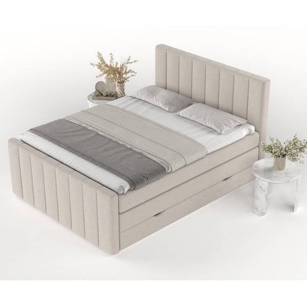 Pat boxspring bej cu spațiu de depozitare 200x200 cm Ruby – Maison de Rêve-image-4