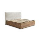 Pat matrimonial crem tapițat/din  placă aglomerată de lemn tapițat cu spațiu de depozitare cu somieră 160x200 cm Charlie – Bobochic Paris