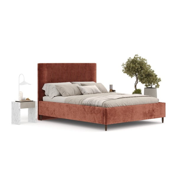 Pat matrimonial cărămiziu tapițat cu spațiu de depozitare cu somieră 180x200 cm Etero – Maison de Rêve-image-2