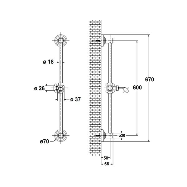 Tijă de duș roz de montat pe perete din alamă 67 cm cu suport glisant Antea – Sapho-image-1