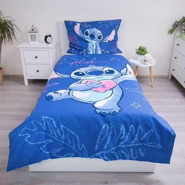 Lenjerie de pat pentru copii albastră din bumbac pentru pat de o persoană 140x200 cm Lilo & Stitch "Aloha" – Jerry Fabrics-image-1