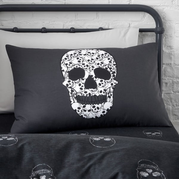 Lenjerie de pat pentru copii gri închis pentru pat de o persoană 135x200 cm Skulls – Catherine Lansfield-image-3