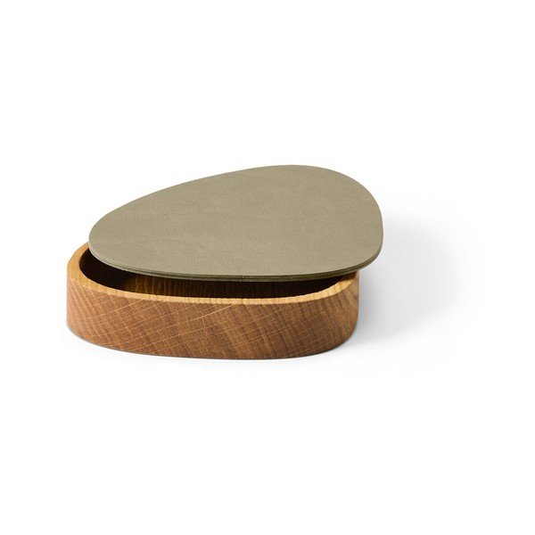 Cutie de depozitare verde-în culoare naturală din lemn și din piele ecologică cu capac, decorativă 14x12,5x3,5 cm Curve Nupo – LIND DNA-image-1