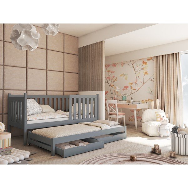 Pat din lemn de pin extensibil gri pentru copii cu spațiu de depozitare 90x190 cm Kaja V5 - Lano Meble-image-1