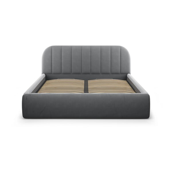 Pat matrimonial gri tapițat cu spațiu de depozitare cu somieră 140x200 cm Juno – Windsor & Co Sofas-image-3