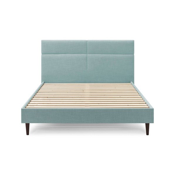 Pat matrimonial 160x200 cm turcoaz tapițat cu somieră Elyna – Bobochic Paris-image-1