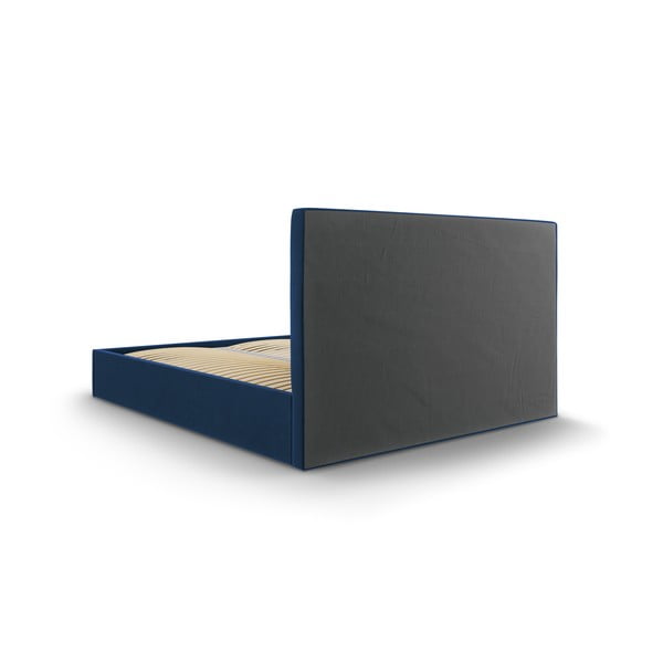 Pat matrimonial 160x200 cm albastru închis tapițat cu spațiu de depozitare cu somieră Juniper – Mazzini Beds-image-4
