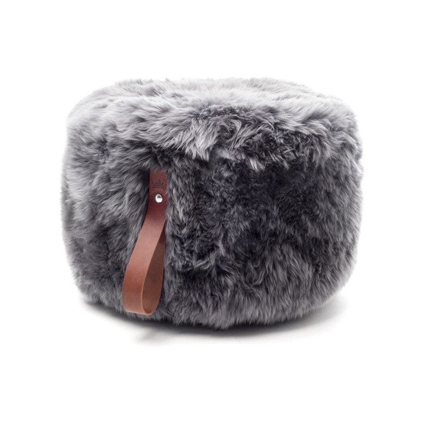 Puf rotund din blană de oaie Royal Dream, Ø 60 cm, gri - maro