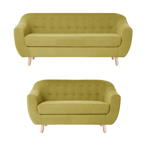 Set 2 canapele pentru 2 și 3 persoane Jalouse Maison Vicky, galben