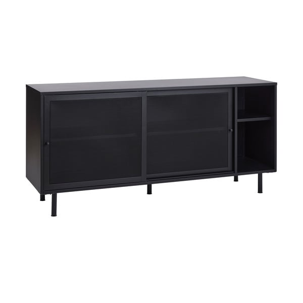 Comodă neagră din metal cu ușă glisantă 160x75x46 cm Veep – Unique Furniture-image-3