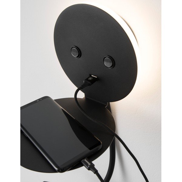Aplică de perete neagră LED cu structură flexibilă/cu port USB din aluminiu Eclip – Nova Luce-image-1