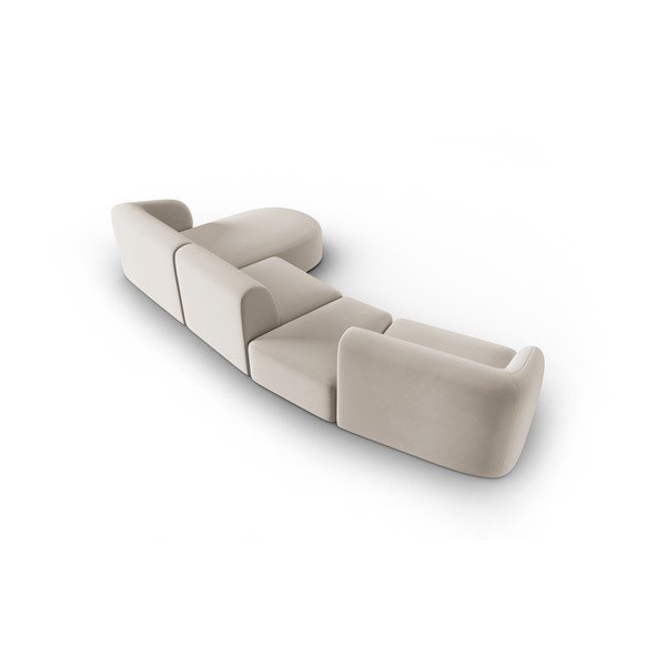 Colțar bej cu tapițerie din catifea (cu colț pe partea dreaptă, cu șezlong) Paolo – Milo Casa-image-3