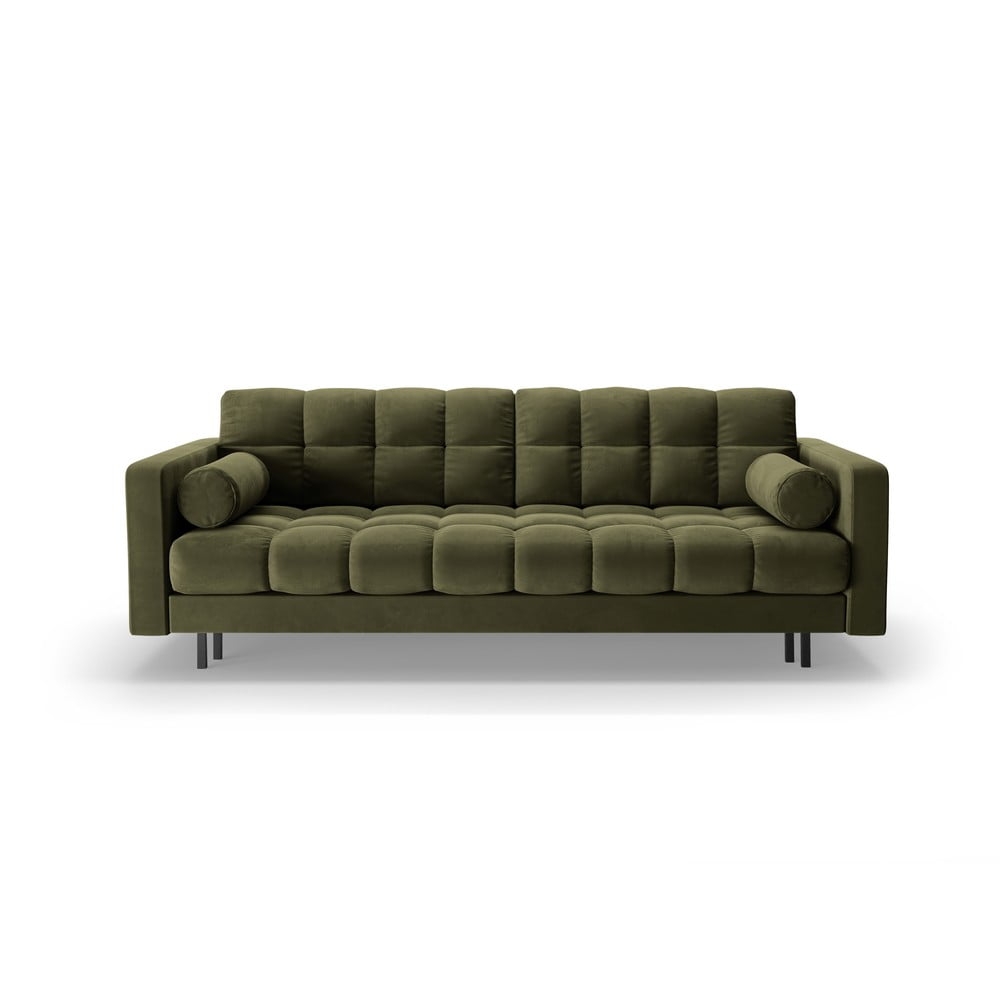 Canapea verde extensibilă, cu spațiu de depozitare cu tapițerie din catifea 222 cm Bali – Cosmopolitan Design