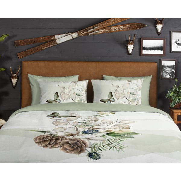 Lenjerie de pat verde/crem din flanelă pentru pat de o persoană/extinsă 140x220 cm Marjan – Good Morning-image-3