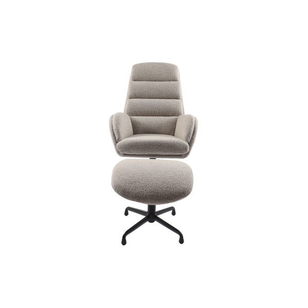 Fotoliu cu taburet gri deschis de relaxare cu tapițerie din țesătură bouclé Sifton – Unique Furniture-image-2