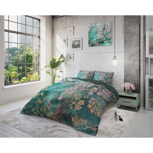 Lenjerie din bumbac pentru pat dublu Pure Cotton Tiran, 240 x 200 cm, verde-image-1