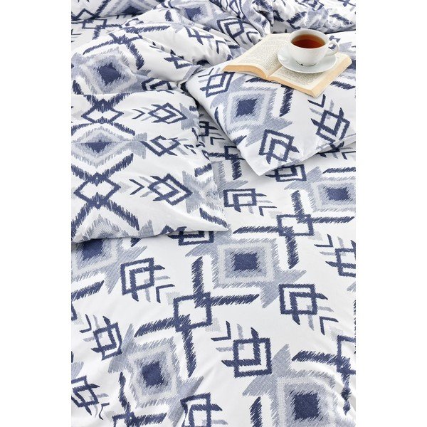 Lenjerie de pat albă-albastră pentru pat de o persoană, extinsă cu cearceaf inclus, cu 3 piese 160x220 cm Geometric – Mila Home-image-2